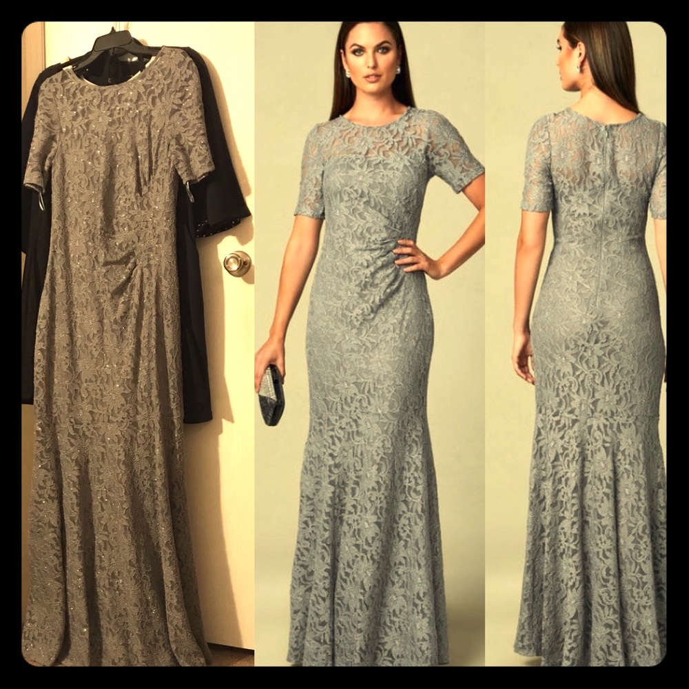 One By Eight Short Sleeve Lace Evening Gown